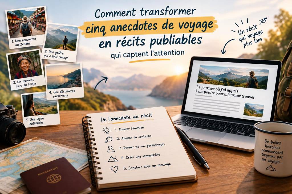 Comment transformer cinq anecdotes de voyage en récits publiables qui captent l'attention
